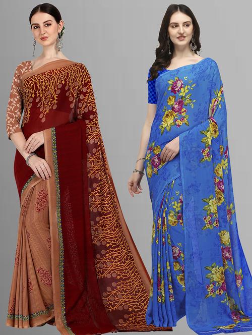 women pack of 2 casual wear combo sarees with blouse - 21479902 - Very Small Image - 1