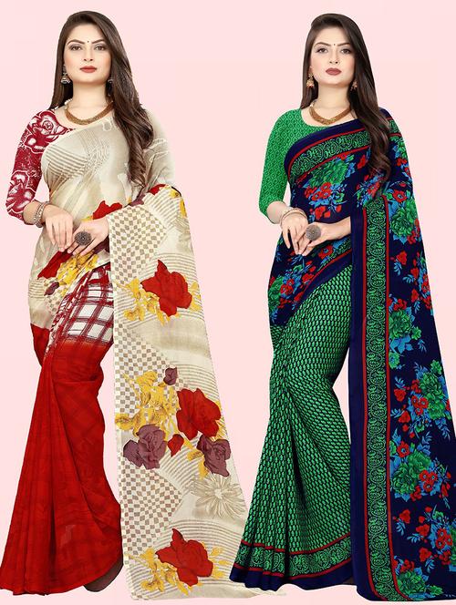 women pack of 2 casual wear combo sarees with blouse - 21479906 - Very Small Image - 1