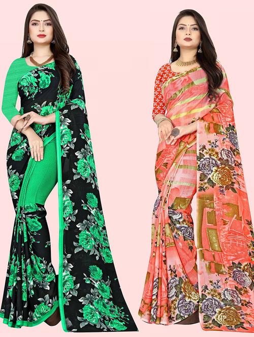 women pack of 2 casual wear combo sarees with blouse - 21479916 - Very Small Image - 1