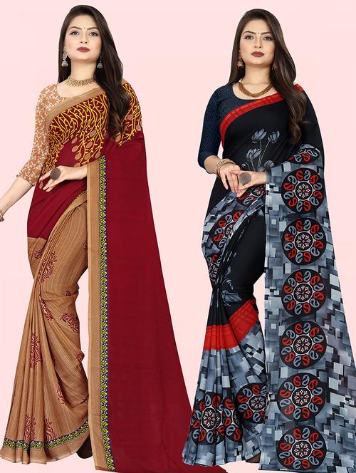 women pack of 2 casual wear combo sarees with blouse - 21479925 - Very Small Image - 1