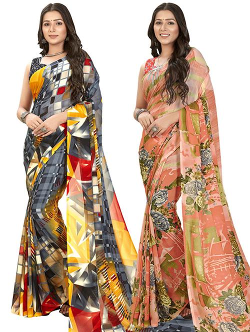 women pack of 2 casual wear combo sarees with blouse - 21479939 - Very Small Image - 1