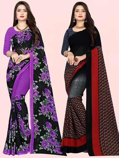 women pack of 2 casual wear combo sarees with blouse - 21479947 - Very Small Image - 1