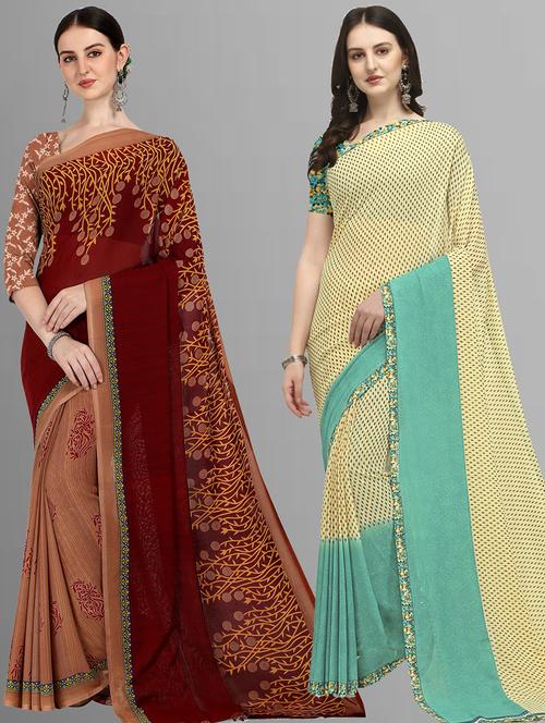 women pack of 2 casual wear combo sarees with blouse - 21479949 - Very Small Image - 1