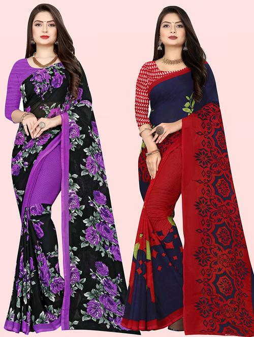 women pack of 2 casual wear sarees with blouse - 21479955 - Very Small Image - 1