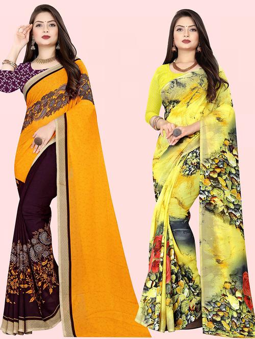 women pack of 2 casual wear combo sarees with blouse - 21479968 - Very Small Image - 1