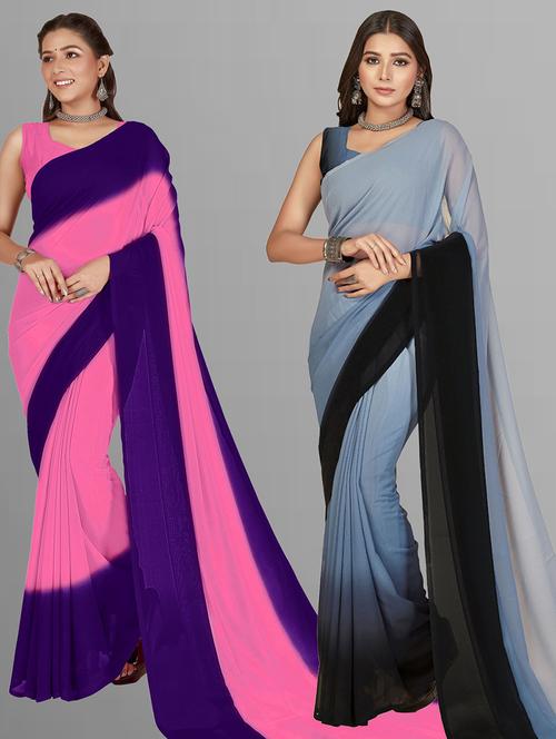 women pack of 2 casual wear combo sarees with blouse - 21479971 - Very Small Image - 1
