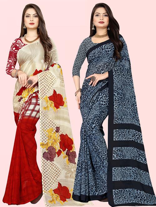 women pack of 2 casual wear combo sarees with blouse - 21479984 - Very Small Image - 1