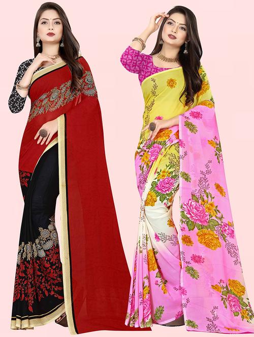 women pack of 2 casual wear combo sarees with blouse - 21479986 - Very Small Image - 1