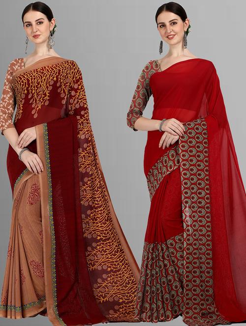 women pack of 2 casual wear sarees with blouse - 21479988 - Very Small Image - 1