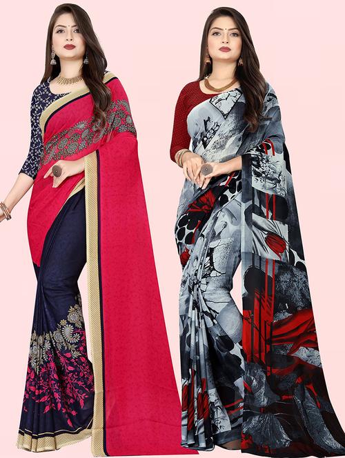 women pack of 2 casual wear sarees with blouse - 21479990 - Very Small Image - 1