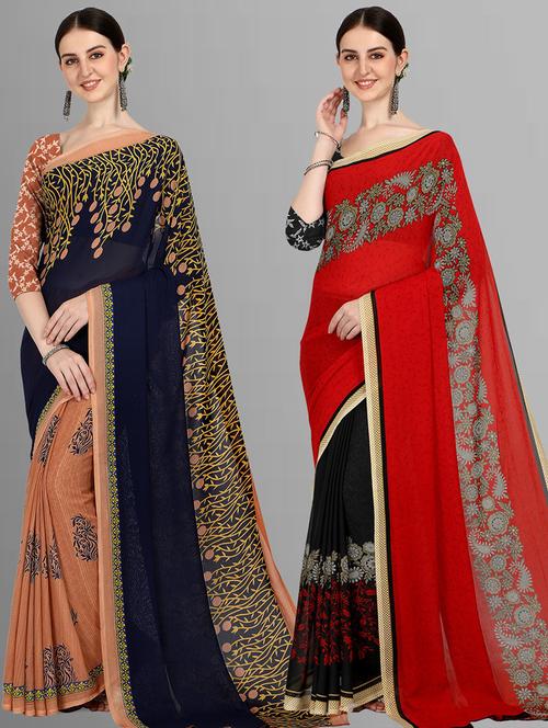 women pack of 2 casual wear sarees with blouse - 21479999 - Very Small Image - 1