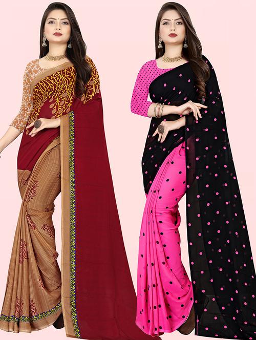 women pack of 2 casual wear combo sarees with blouse - 21480008 - Very Small Image - 1