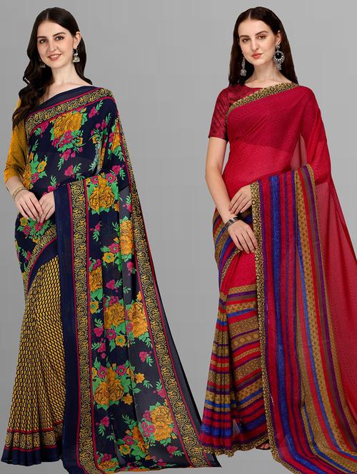 women pack of 2 casual wear combo sarees with blouse - 21480013 - Very Small Image - 1