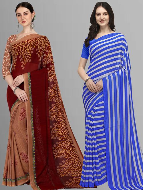 women pack of 2 casual wear combo sarees with blouse - 21480014 - Very Small Image - 1