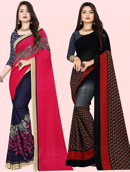 women pack of 2 casual wear sarees with blouse - 21480022 - Very Small Image - 1