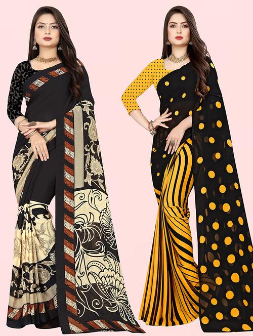 women pack of 2 casual wear combo sarees with blouse - 21480047 - Very Small Image - 1