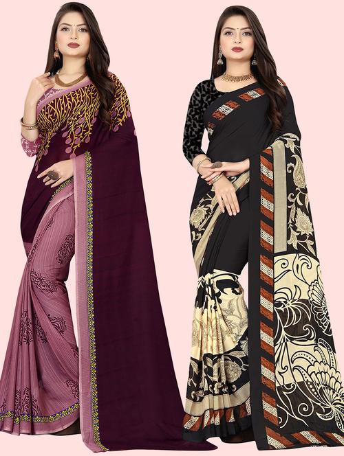 women pack of 2 casual wear combo sarees with blouse - 21480049 - Very Small Image - 1
