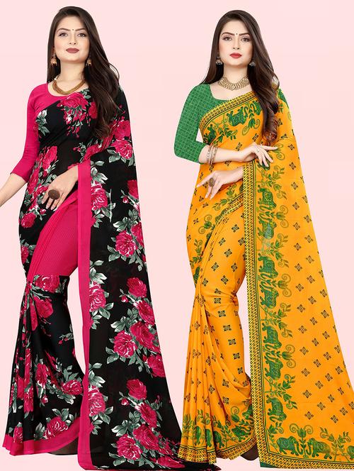 women pack of 2 casual wear combo sarees with blouse - 21480053 - Very Small Image - 1