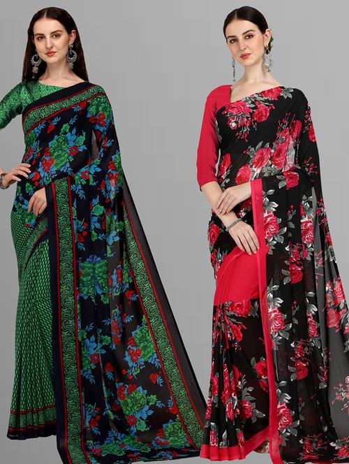 women pack of 2 casual wear combo sarees with blouse - 21480054 - Very Small Image - 1