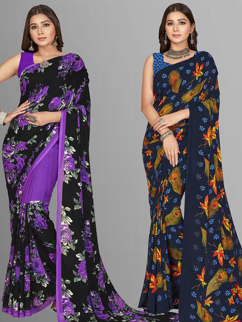 women pack of 2 casual wear combo sarees with blouse - 21480056 - Very Small Image - 1