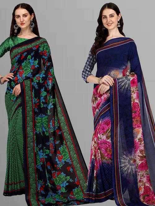 women pack of 2 casual wear combo sarees with blouse - 21480072 - Very Small Image - 1