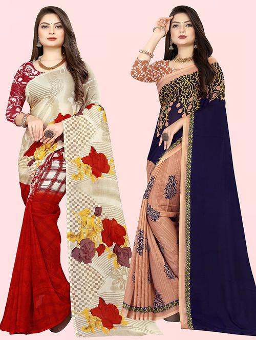 women pack of 2 casual wear sarees with blouse - 21480075 - Very Small Image - 1