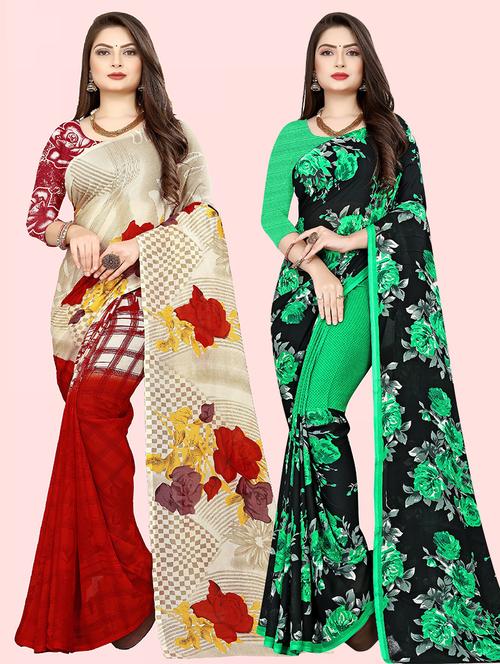 women pack of 2 casual wear combo sarees with blouse - 21480077 - Very Small Image - 1