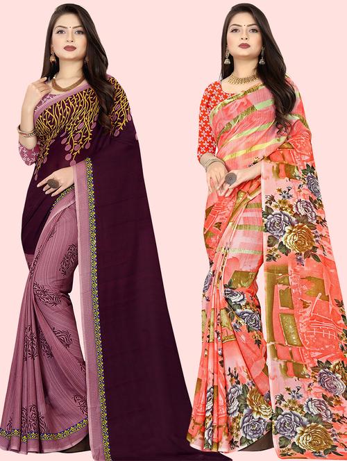 women pack of 2 casual wear combo sarees with blouse - 21480089 - Very Small Image - 1