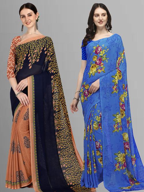women pack of 2 casual wear combo sarees with blouse - 21480101 - Very Small Image - 1