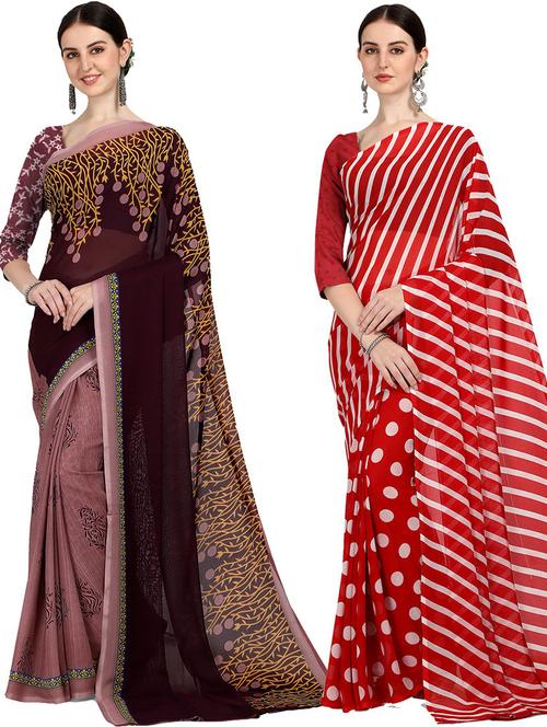 women pack of 2 casual wear combo sarees with blouse - 21480102 - Very Small Image - 1