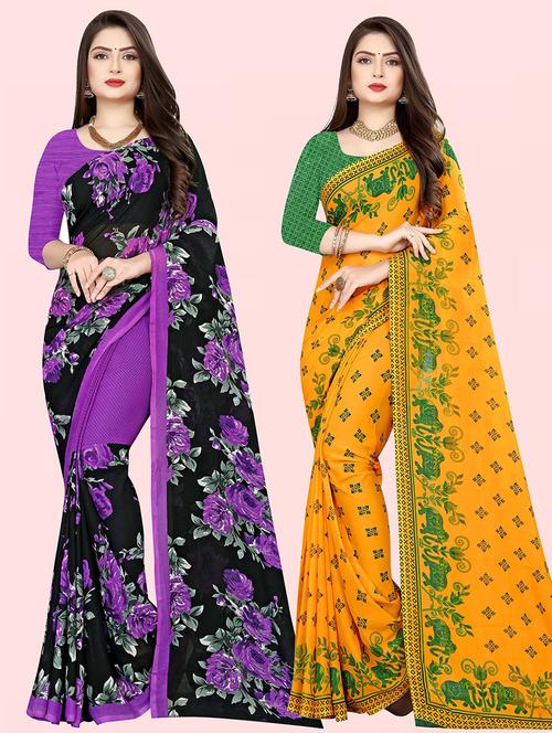 women pack of 2 casual wear combo sarees with blouse - 21480110 - Very Small Image - 1