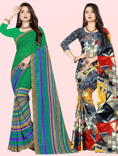 women pack of 2 casual wear combo sarees with blouse - 21480112 - Very Small Image - 1