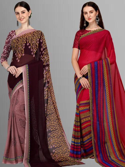 women pack of 2 casual wear combo sarees with blouse - 21480128 - Very Small Image - 1