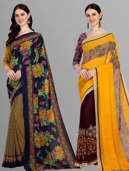 women pack of 2 casual wear combo sarees with blouse - 21480130 - Very Small Image - 1