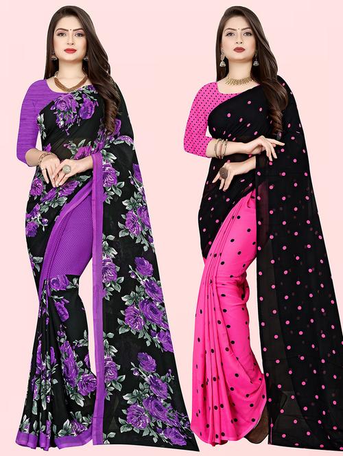 women pack of 2 casual wear combo sarees with blouse - 21480131 - Very Small Image - 1