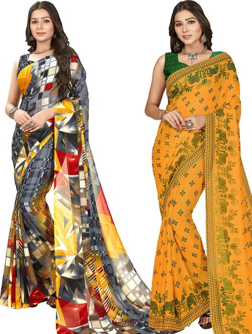 women pack of 2 casual wear combo sarees with blouse - 21480136 - Very Small Image - 1