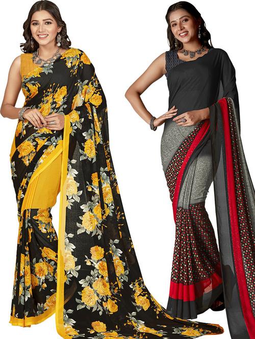 women pack of 2 casual wear combo sarees with blouse - 21480140 - Very Small Image - 1