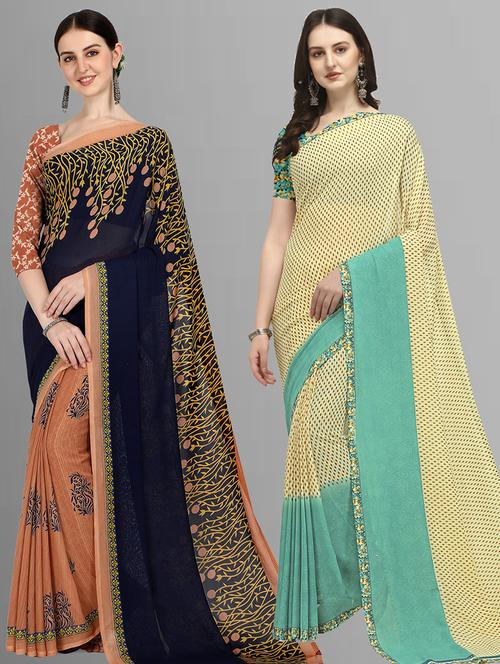 women pack of 2 casual wear combo sarees with blouse - 21480147 - Very Small Image - 1