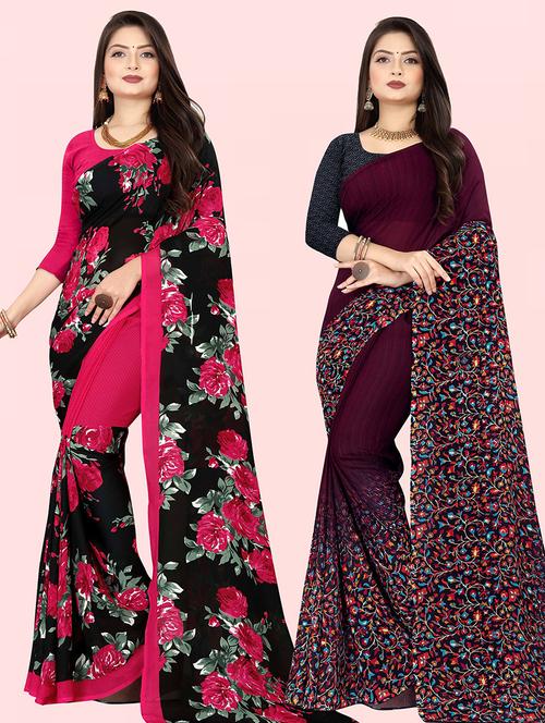 women pack of 2 casual wear combo sarees with blouse - 21480148 - Very Small Image - 1