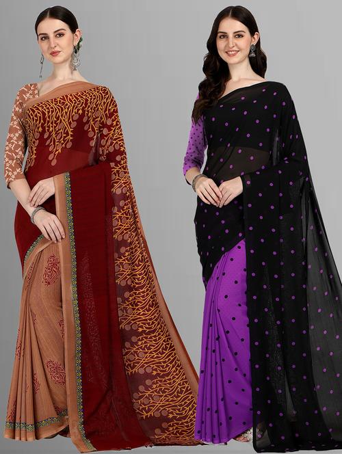 women pack of 2 casual wear combo sarees with blouse - 21480149 - Very Small Image - 1