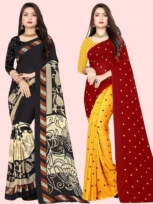 women pack of 2 casual wear combo sarees with blouse - 21480155 - Very Small Image - 1