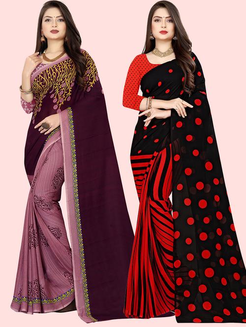 women pack of 2 casual wear combo sarees with blouse - 21480164 - Very Small Image - 1