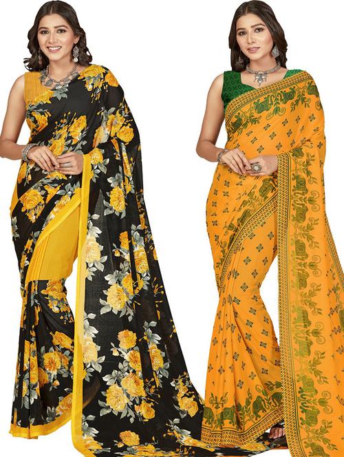 women pack of 2 casual wear combo sarees with blouse - 21480166 - Very Small Image - 1