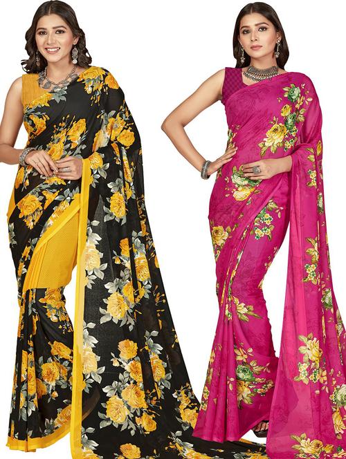women pack of 2 casual wear combo sarees with blouse - 21480173 - Very Small Image - 1