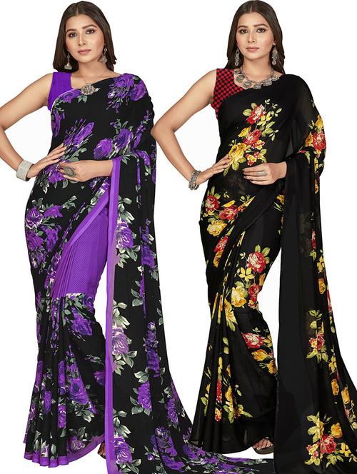 women pack of 2 casual wear combo sarees with blouse - 21480175 - Very Small Image - 1