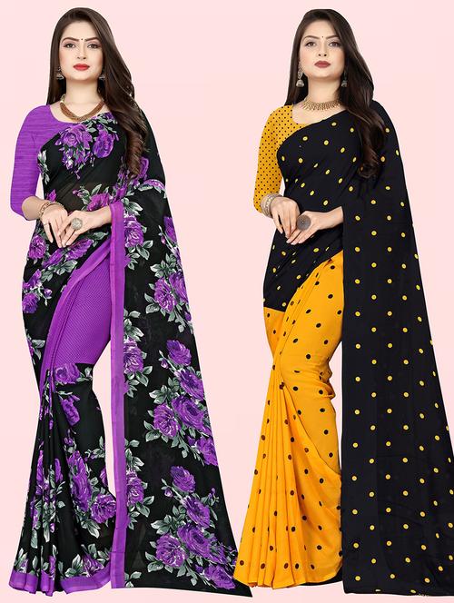 women pack of 2 casual wear combo sarees with blouse - 21480180 - Very Small Image - 1