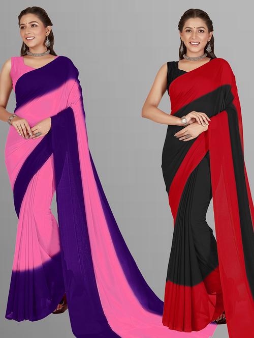 women pack of 2 casual wear combo sarees with blouse - 21480194 - Very Small Image - 1