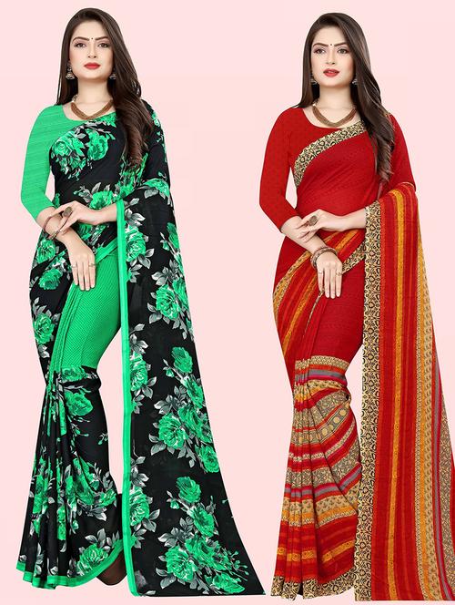 women pack of 2 casual wear combo sarees with blouse - 21480197 - Very Small Image - 1