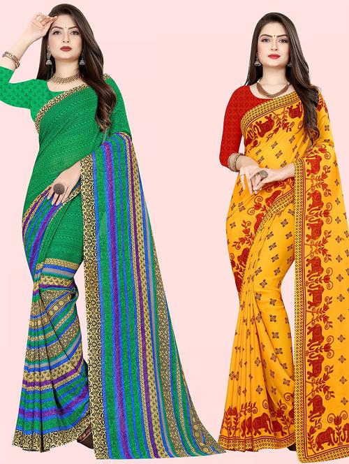 women pack of 2 casual wear sarees with blouse - 21480198 - Very Small Image - 1