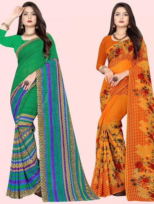 women pack of 2 casual wear sarees with blouse - 21480200 - Very Small Image - 1